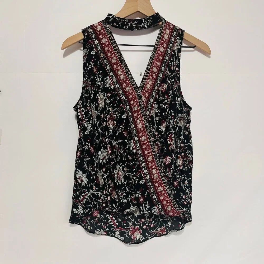 BCX Black Floral Halter Neck Top Size S